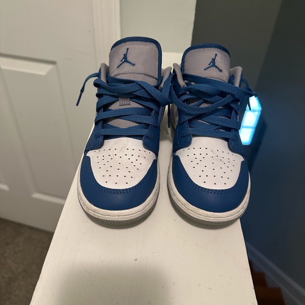 Blue and White Air Jordan Sneakers